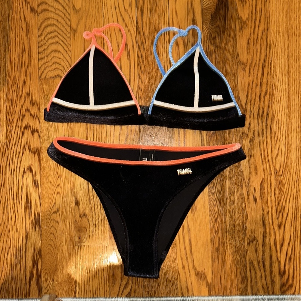 Triangl Black Bikini with contrast trim Coral & Blue
